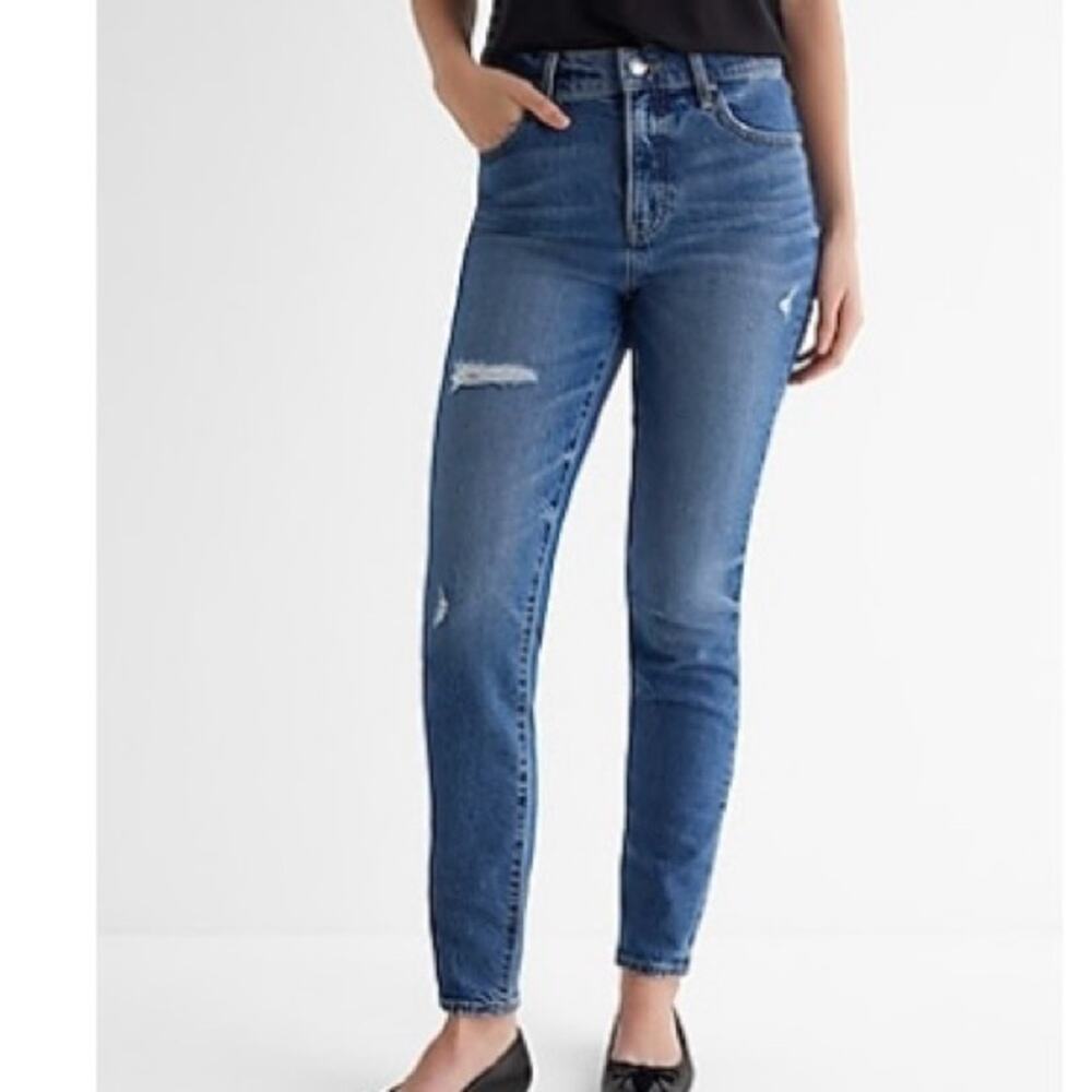 23. Express High Rise Ripped 90 Skinny Jeans Medium Blue Sz 4